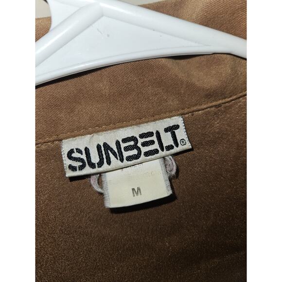 Vtg Sunbelt Suede Feel Button Down Jacket Shirt Medium Tan Brown Western - Picture 5 of 7